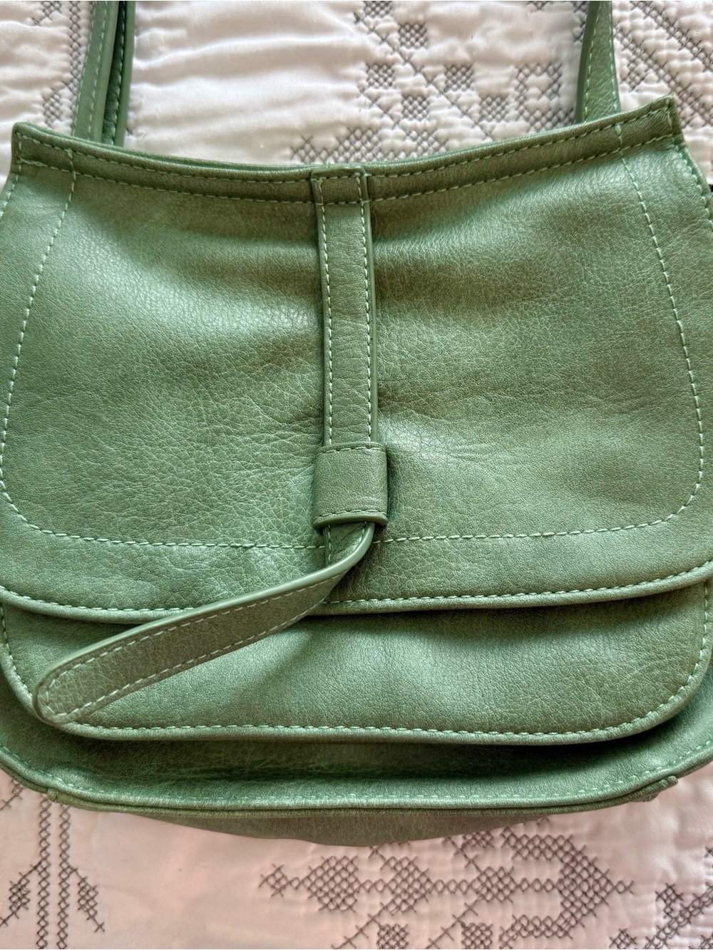 Modcloth Sage Green Leather Shoulder Bag with Loop Detail